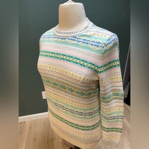 Soft Pastel Blue, Mint, and Yellow with a touch of Merino wool by Talbots.